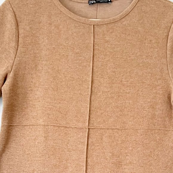 NEW ZARA Cotton Blend Knitted Mini Dress in light Camel Colour, Size M - Picture 12 of 15